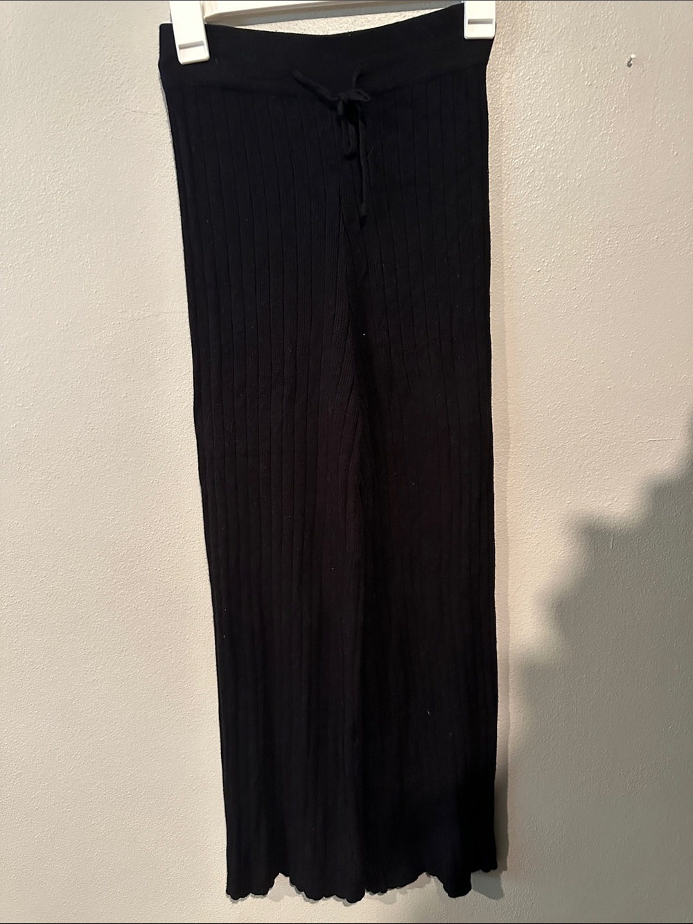 Black Ribbed Knit  Pants with Drawstring Waist comfy